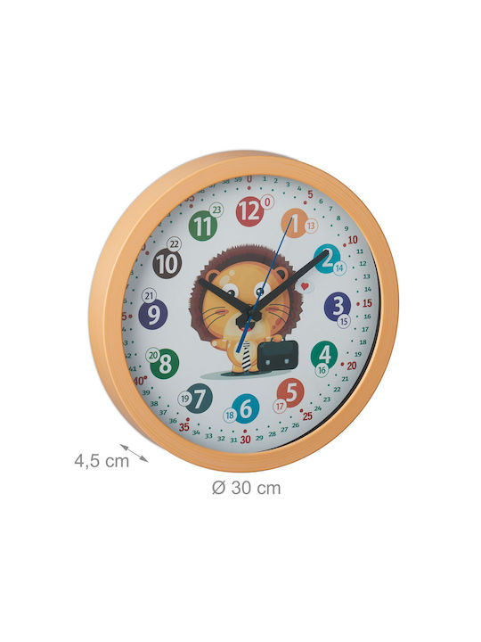 Children's Wall Clock Arabic Numbers Lion Design 30 X 4.5 Cm White Brown