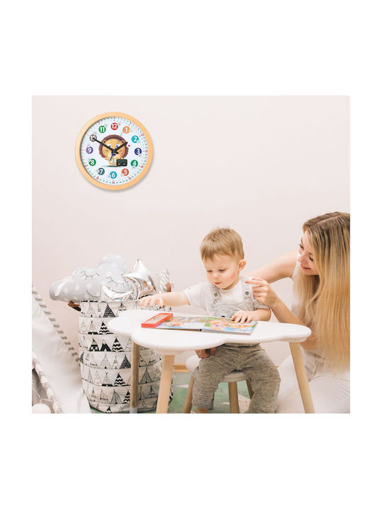 Children's Wall Clock Arabic Numbers Lion Design 30 X 4.5 Cm White Brown