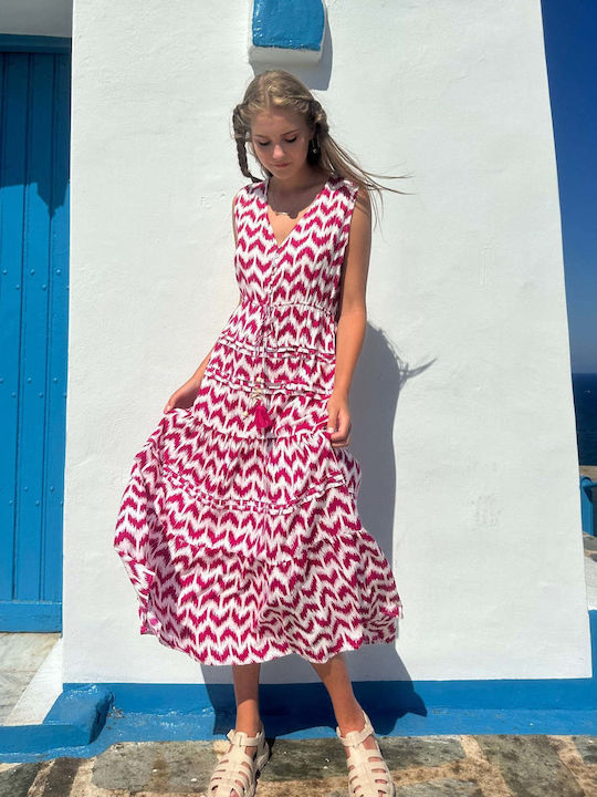 Summer Midi Shirt Dress Fuchsia