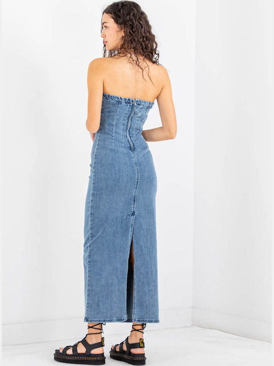 Rochii De Vară Pentru Femei Midi Rochie Denim Albastru Deschis 10704651-Albastru Deschis