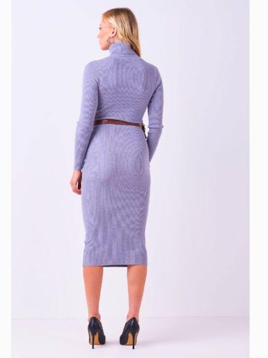 Midi Dress Knitted Turtleneck Grey