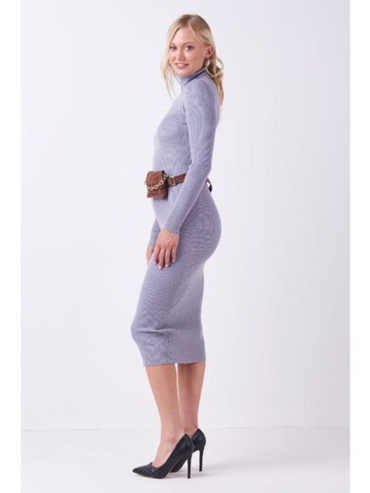 Midi Dress Knitted Turtleneck Grey