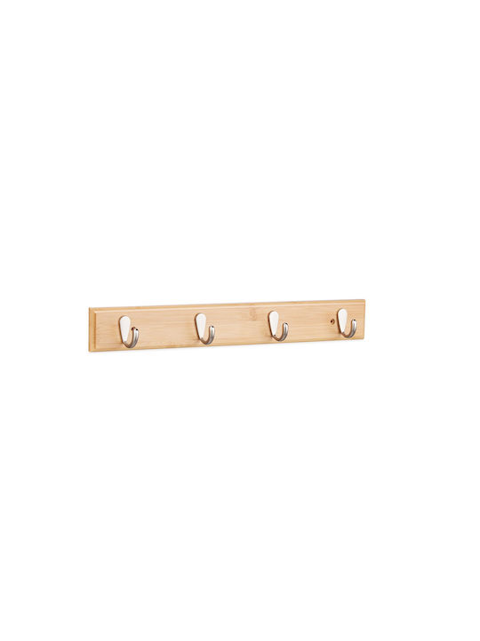 Cuier de perete cu 4 cârlige din bambus Dimensiuni 6 X 48,5 X 5 Cm Relaxdays