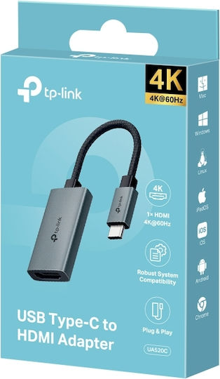 TP-LINK Μετατροπέας USB-C / HDMI male σε HDMI / USB-C female Γκρι 1τμχ UA520C