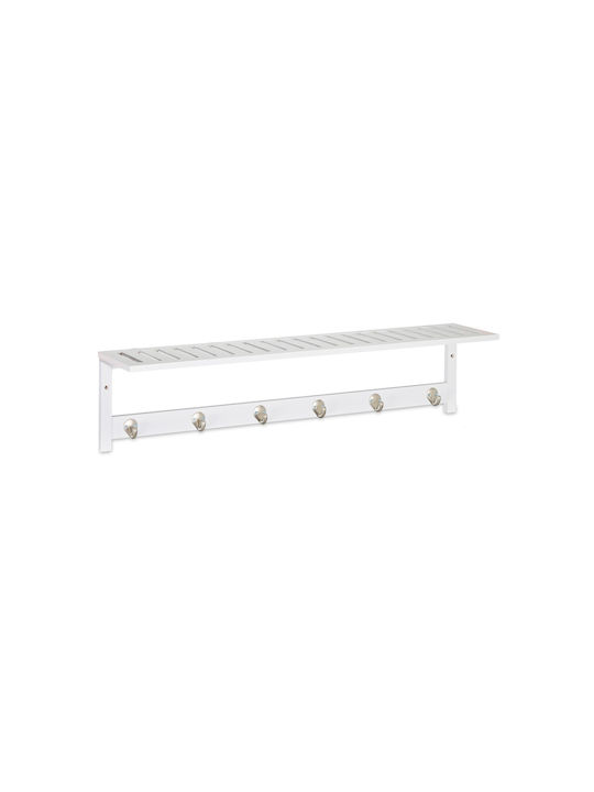 Raft cuier de perete 6 cârlige bambus metal dimensiuni 18 x 75 x 16 cm alb Relaxdays