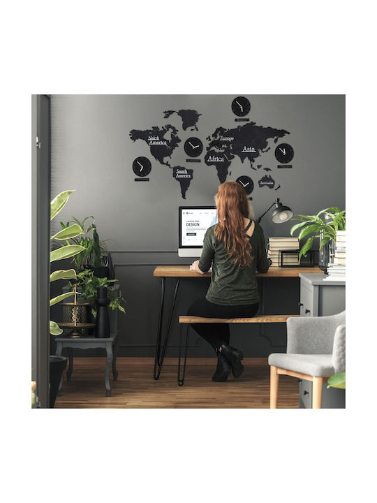 World Map Wooden Cut-out Wall Decoration 5 Clocks Dimensions 61 X 113 Cm Relaxdays