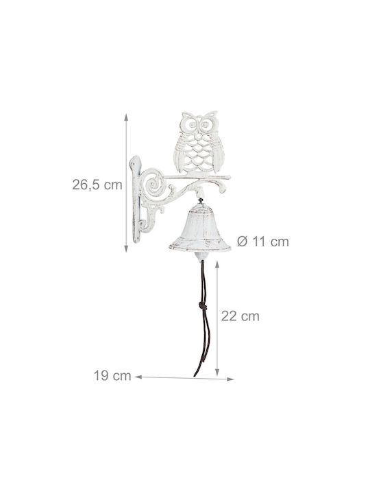 Decorative Owl Bell Made Cast Iron Fabric String White Brown 26.5 X 19 X 11 Cm