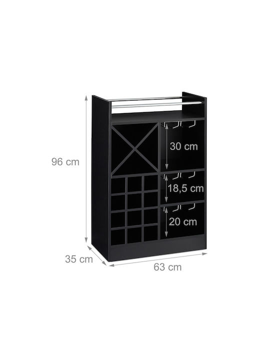Relaxdays Wine Bottle Rack 22 Bottles 3 Holders 18 Glasses Shelf Black 96 X 63 X 35 Cm