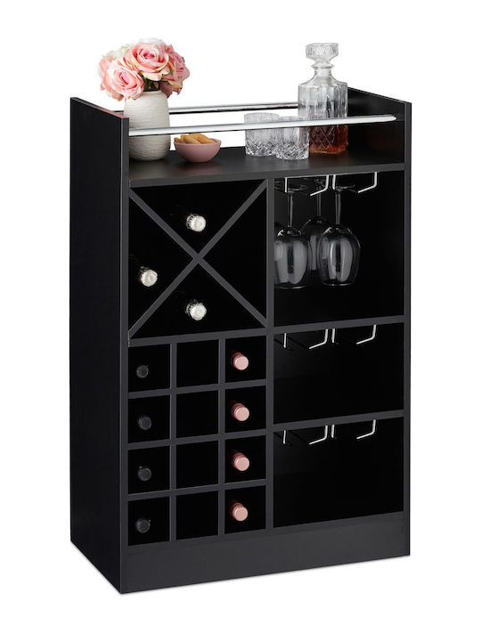 Suport pentru sticle de vin Relaxdays, 22 sticle, 3 suporturi, 18 pahare, raft negru, 96 x 63 x 35 cm