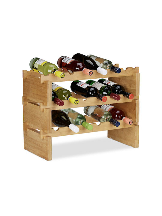 Relaxdays Wine Bottle Rack Natural Bamboo 3 Levels Holds 18 Bottles 45 X 60 X 28.5 Cm