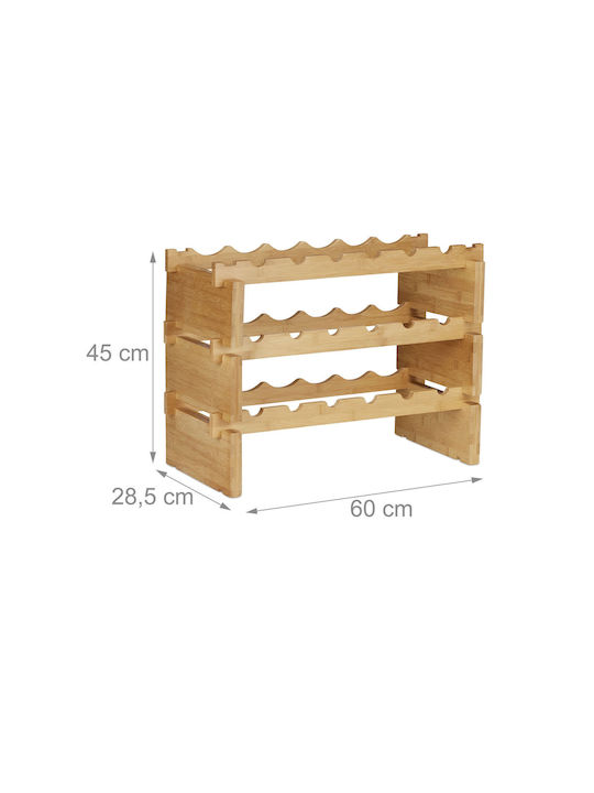 Suport pentru sticle de vin Relaxdays din bambus natural, 3 niveluri, ține 18 sticle, 45 x 60 x 28,5 cm