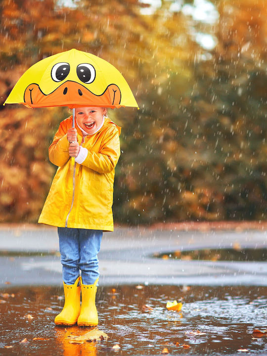 Relaxdays Kids Umbrella Curved Handle Yellow 68cm