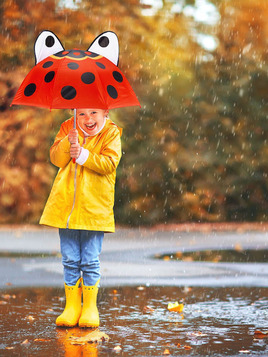 Relaxdays Kinder Regenschirm Gebogener Handgriff Rot mit Durchmesser 68.072cm.