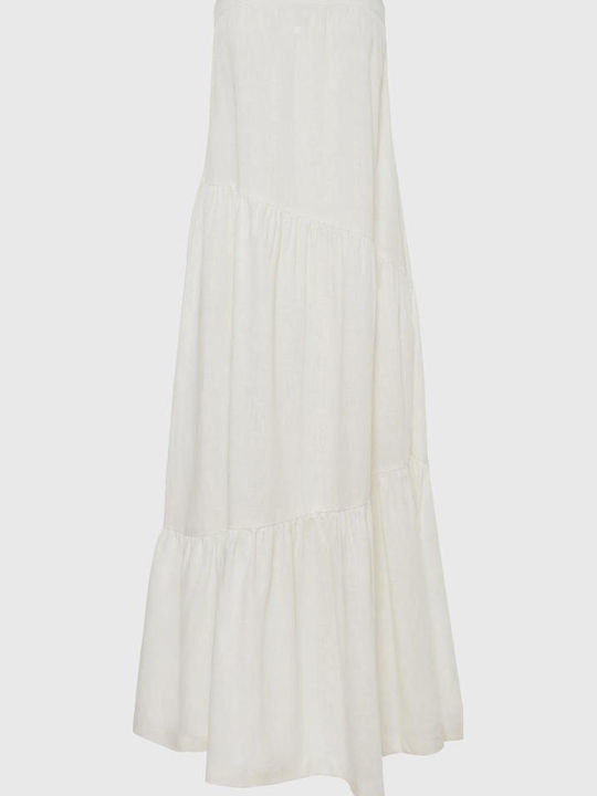Summer Midi Dress with Ruffle White
