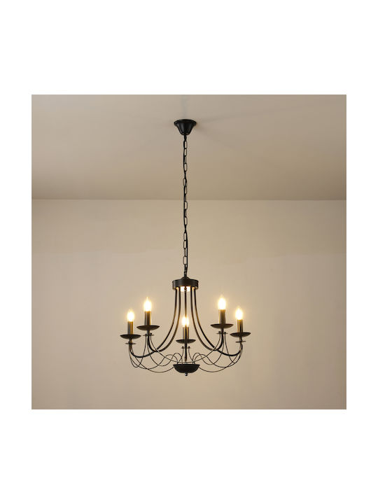 Eurolamp Πολυέλαιος 5xE14 Ø63cm με Κεράκια Μαύρος 144-47013