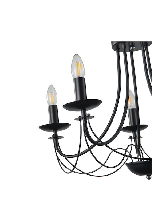 Eurolamp Πολυέλαιος 5xE14 Ø63cm με Κεράκια Μαύρος 144-47013