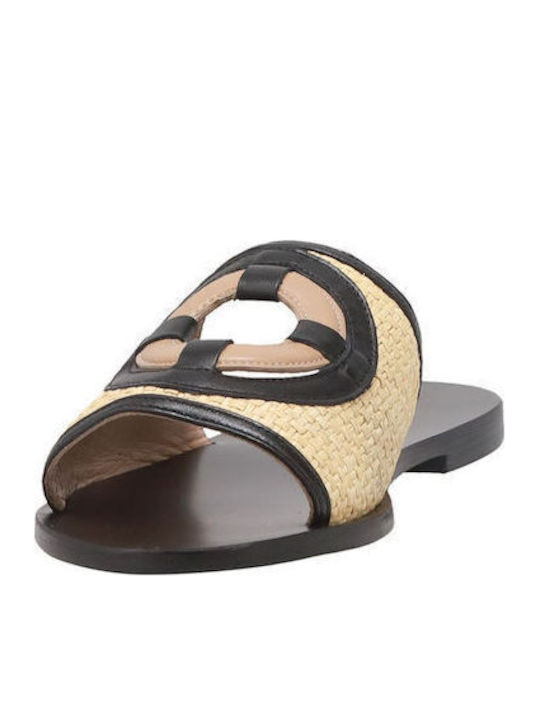 Leather Women's Flat Sandals in Beige Color