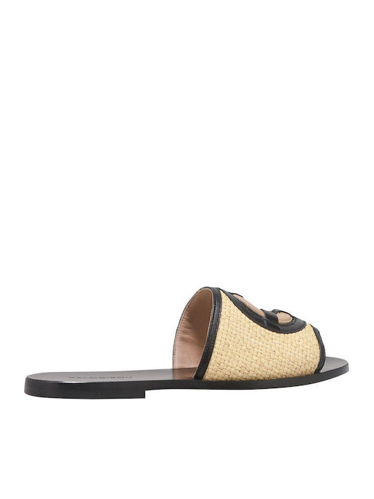 Leather Women's Flat Sandals in Beige Color