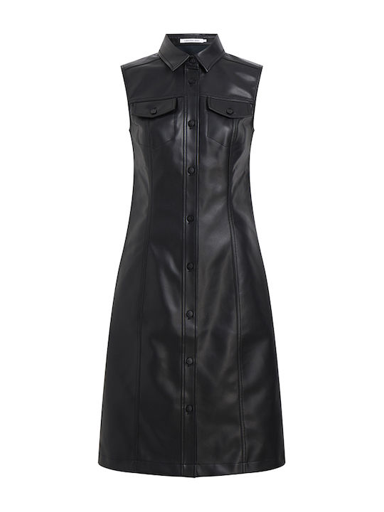 Midi Abendkleid Leder Schwarz
