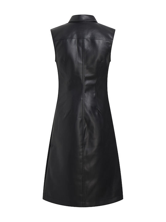 Midi Abendkleid Leder Schwarz