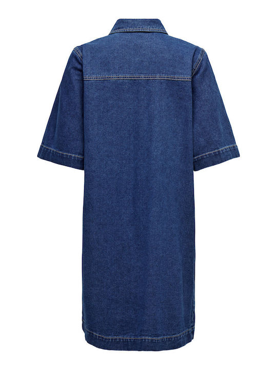 Summer Mini Shirt Dress Denim Dark Blue Denim