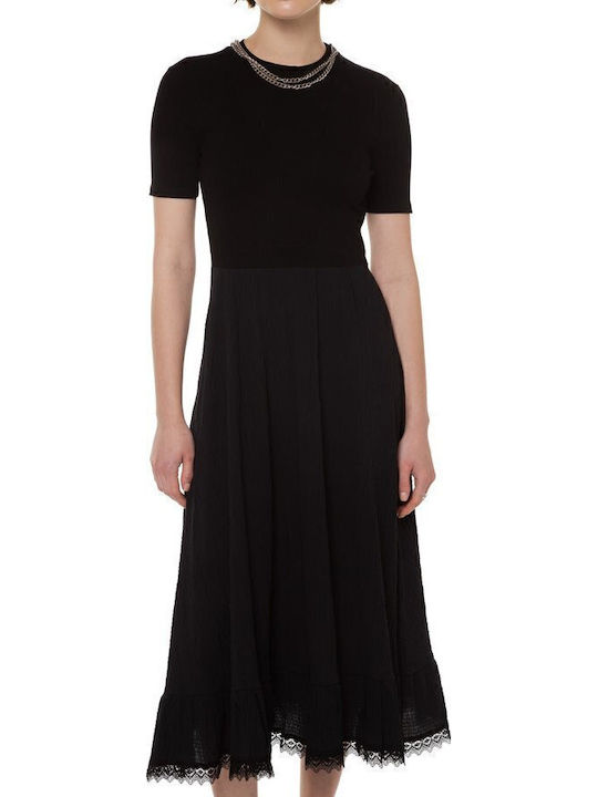 Victoria Summer Midi Dress with Ruffles Black