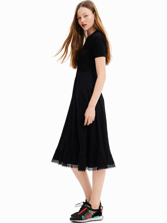 Victoria Summer Midi Dress with Ruffles Black