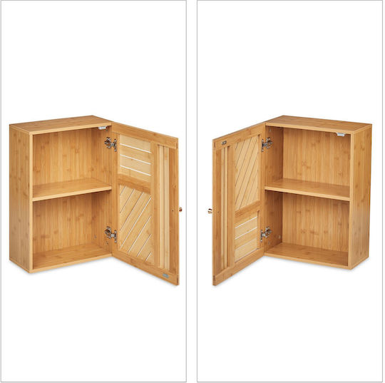 Relaxdays Банско Огледало от MDF с Рафт & Шкаф 55x40см Кафяв