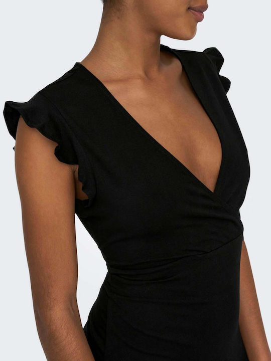 Life Rochie De Vară Pentru Femei Midi Wrap-Around Cu Volane Neagră