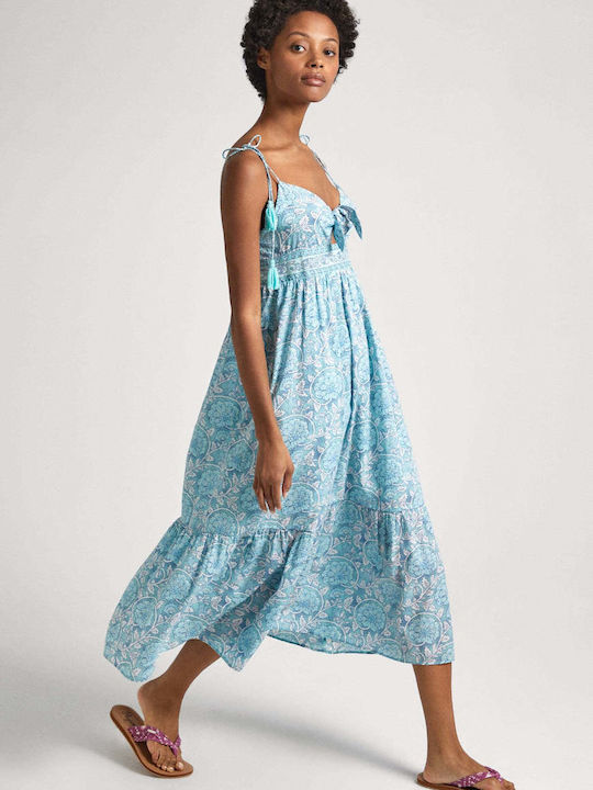 Summer Midi Denim Dress Light Blue