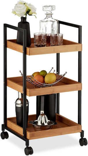 Relaxdays Troleu De Bucătărie Metalic Cu 3 Locuri Negru 37x34x69.5cm