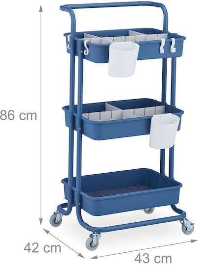 Relaxdays Relaxdays Metallisches Küchenwagen Mit 3 Ebenen Blau 43x42x86cm