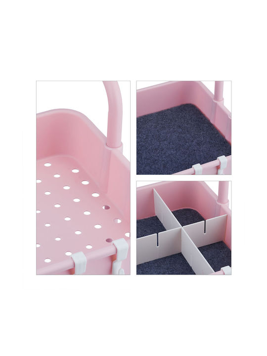 Relaxdays Τρόλεϊ Κουζίνας Μεταλλικό 3 Θέσεων Ροζ 43x42x86cm