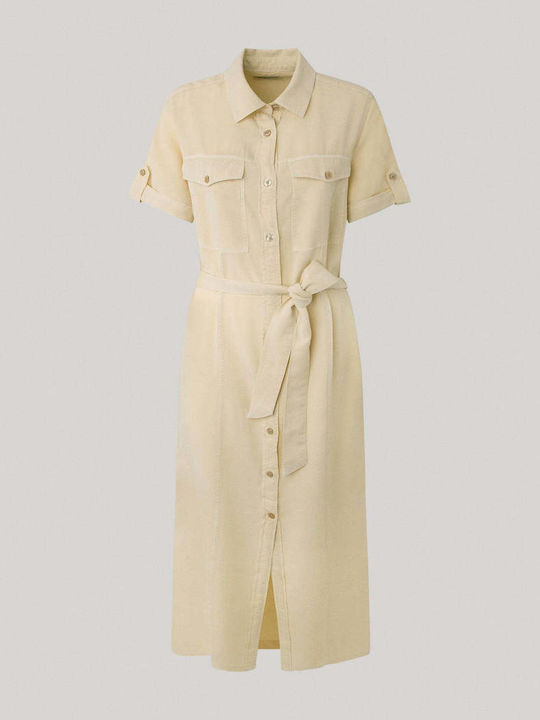 Dress Καλοκαιρινό Midi Σεμιζιέ Φόρεμα Μπεζ