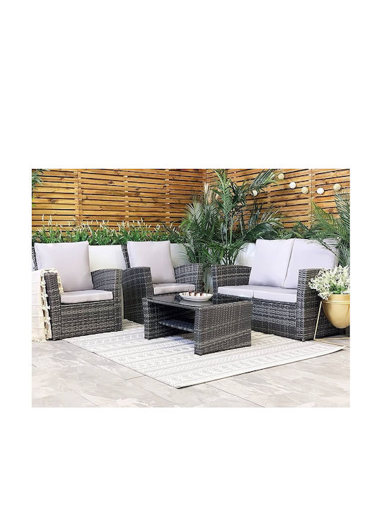 Outdoor Living Room Set 4 Pieces Black with Pillows
