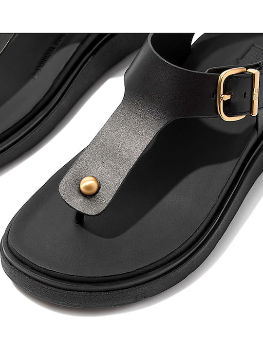 Leather Women's Flat Sandals in Black Color