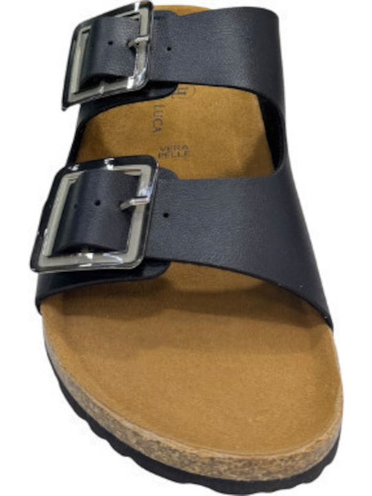 Leder Flache Sandalen für Damen Anatomisch in Schwarz Farbe
