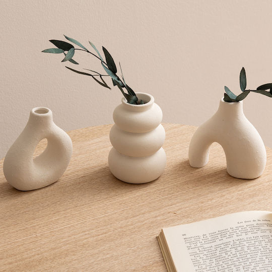 Vază Decorativă Ceramică Lora Ecru 3buc