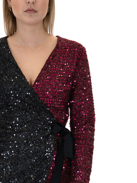 Rochie de Seara Mini Wrap-Around cu Dantelă Roșie