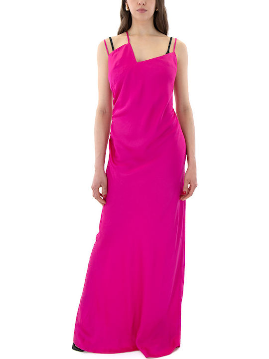 Sommer Maxi Abendkleid Satin Fuchsia