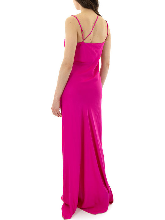Sommer Maxi Abendkleid Satin Fuchsia