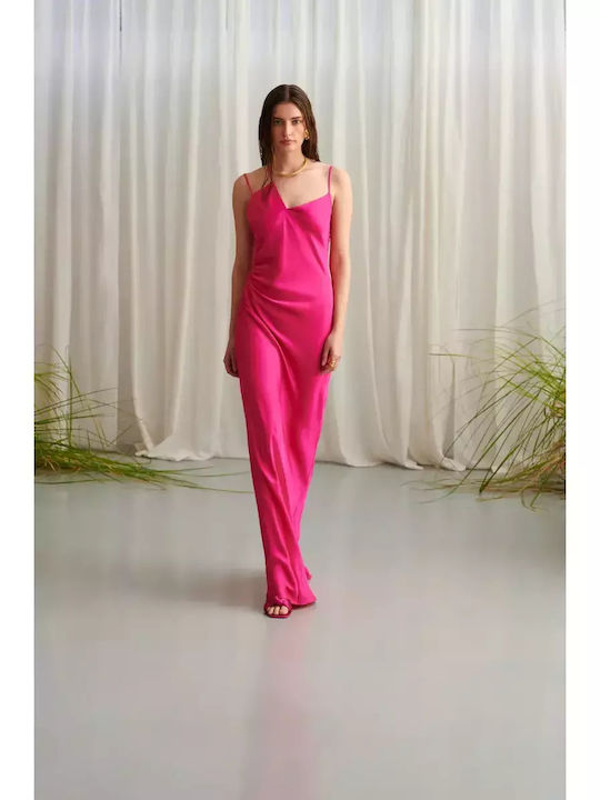 Sommer Maxi Abendkleid Satin Fuchsia