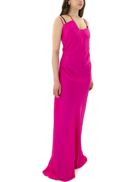 Sommer Maxi Abendkleid Satin Fuchsia