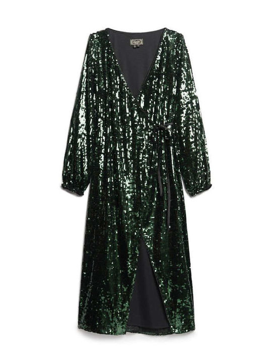 Midi Evening Dress Wrap with Tearing Green