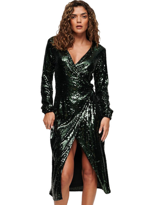 Midi Evening Dress Wrap with Tearing Green