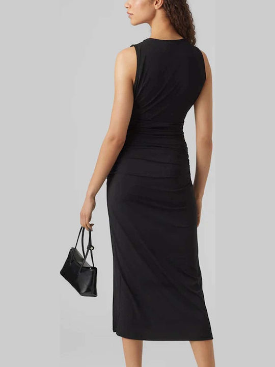 Summer Midi Evening Dress with Tearing Navy Blue