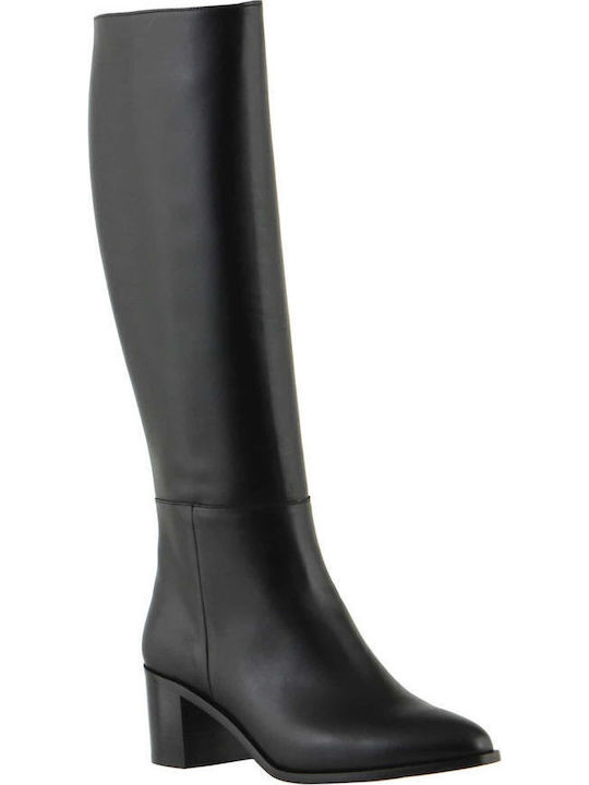 Leder Damenstiefel mit mittlerem Absatz Schwarz