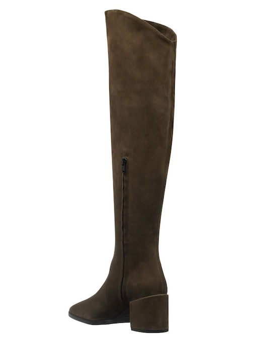 Suede Medium Heel Women's Boots Khaki