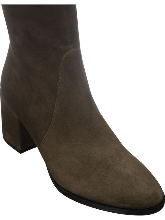 Suede Medium Heel Women's Boots Khaki