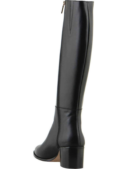 Leder Damenstiefel mit mittlerem Absatz Schwarz